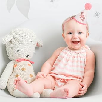WAOUH Girls Half Birthday Cone Hat - Six Months Baby Shower Crown, Pink 1/2 Birthday Cake Smash Crown