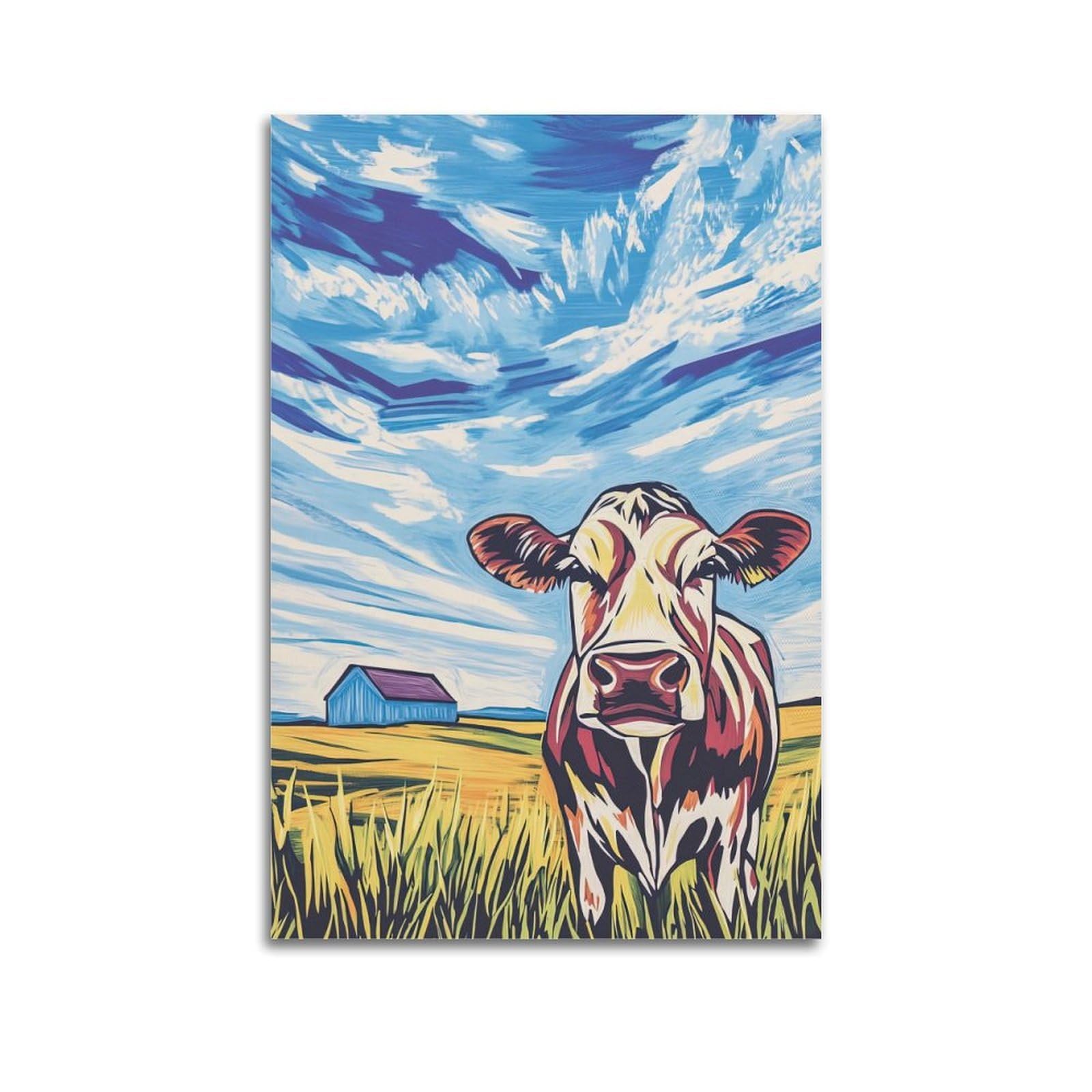 WZKTCL Animal Poster The Lonely Cow in The Grassland Poster Decorative Painting Canvas Wall Posters And Art Picture Print Modern Family Bedroom Decor Posters 24x36inch(60x90cm)