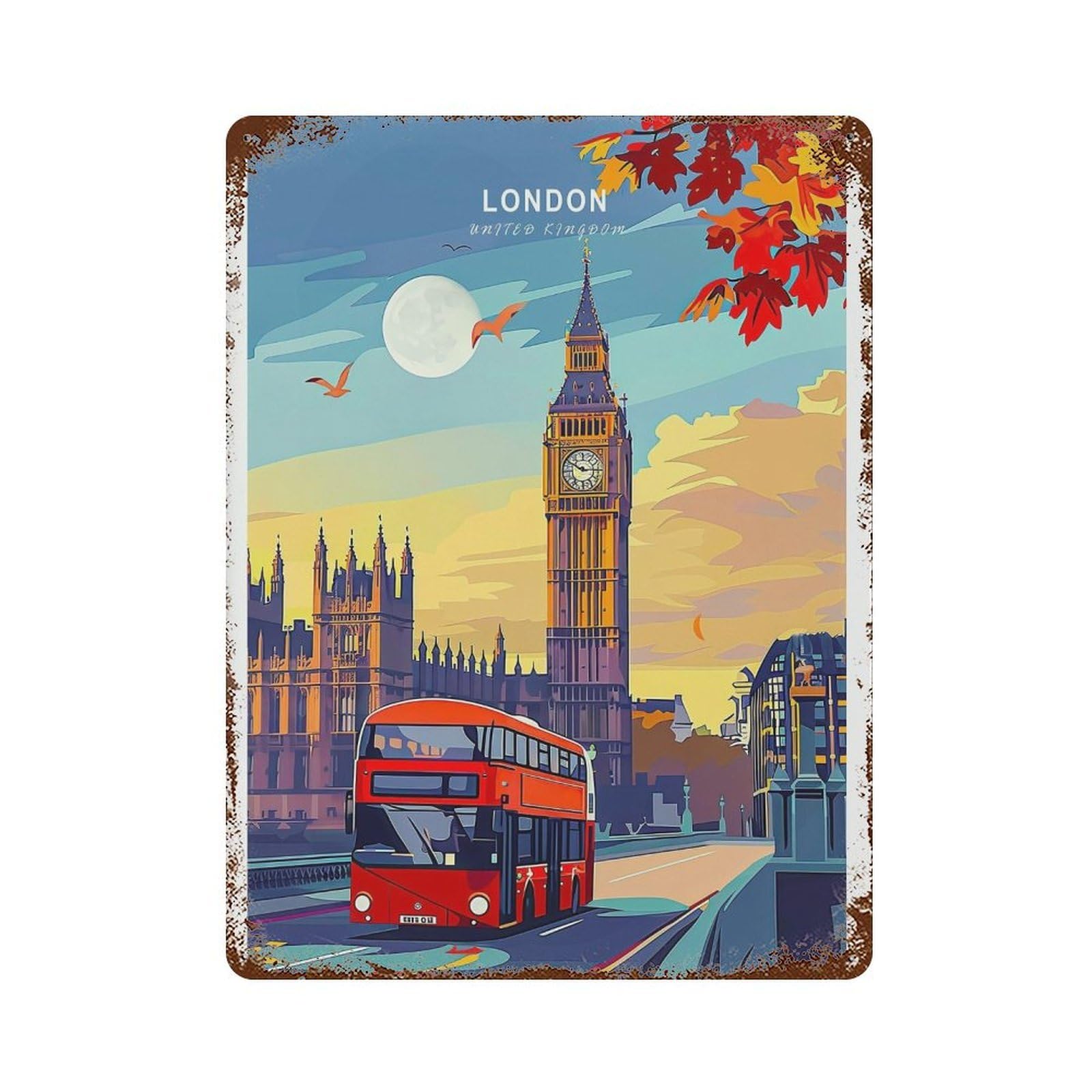xiaoxiaoshen London England City Travel Big Ben, Birthday Present (2) Wall Decor Art Metal Tin Poster Modern Home Decor Art Home Bar Shop Decorations Vintage Sign 40x30cm