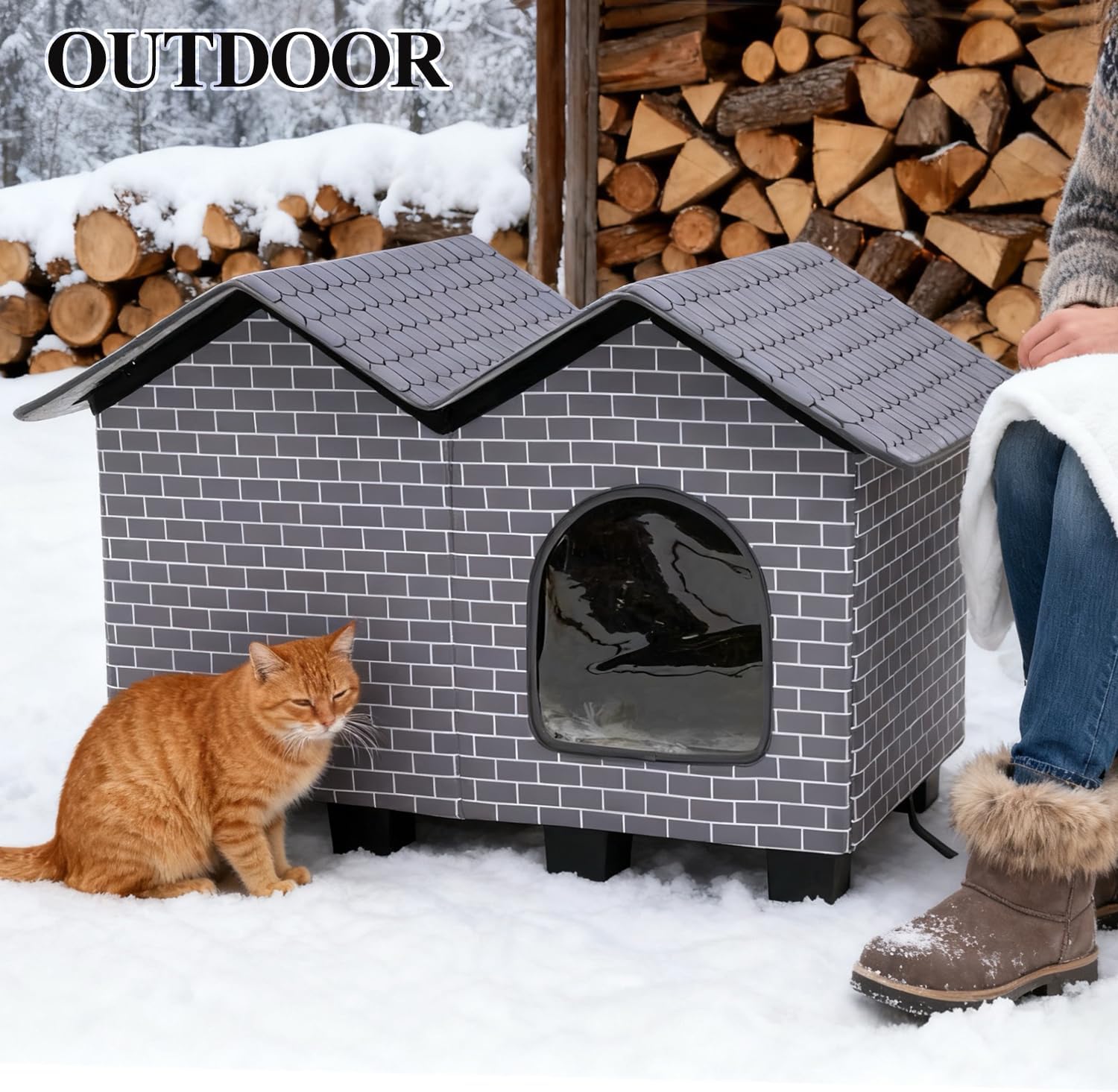 Kilodor Heated Outdoor Cat House, Insulated Elevated Cat House Weatherproof for Outside, Cat Shelter with Heated Pad for Outdoor/Indoor Cat in Winter (Grey, Large)
