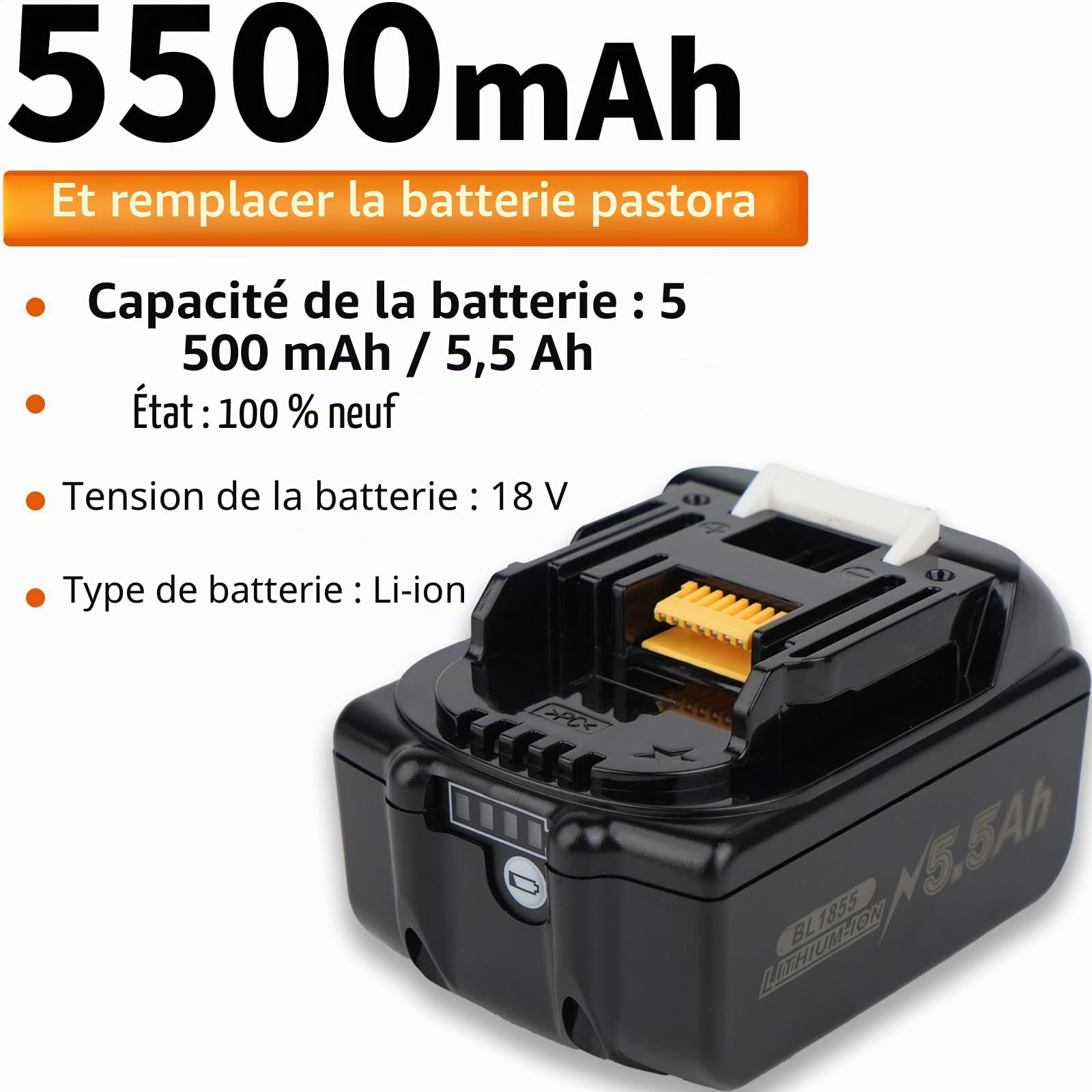 5,5 Ah Batterie de remplacement pour akkus Makita 18V avec chargeur DC18RC Compatible avec BL1860 BL1860B BL1850 BL1850B BL1840 BL1840B BL1830 BL1830B BL1815 BL1825 BL1835 BL1845 194205-3 194309-1