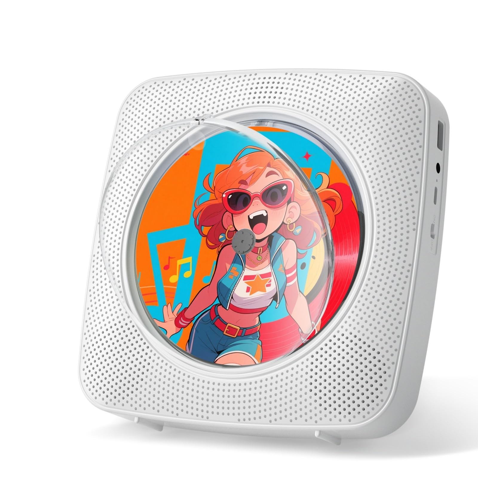 Gueray Lecteur CD Portable Enfant : Lecteurs CD Bluetooth pour la Maison avec Haut-parleurs Batterie 1800 mAh Télécommande Couvercle Anti-poussière Amovible Lecteur CD Mural avec Radio USB AUX Blanc
