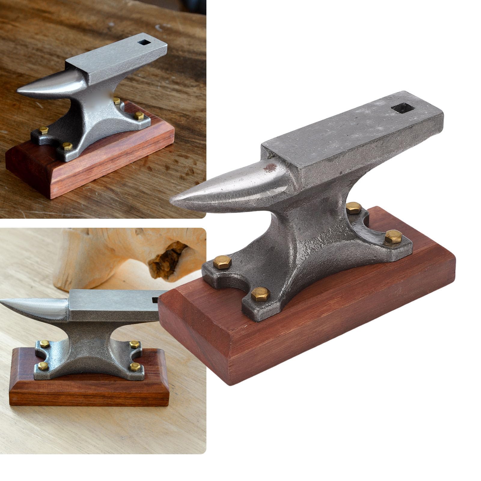 NOENNULL Mini-Schmuck Amboss mit Holz Basis, 500g Gussstahl-Bank-Amboss für Metall Schmieden, Schmuck Herstellung, Uhren Reparatur, Basteln und Schmiede Werkzeuge