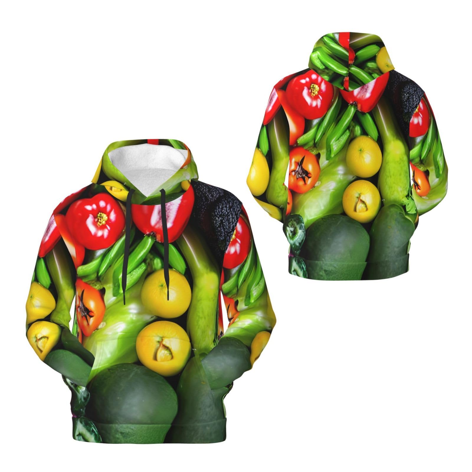 Męska bluza z kapturem z nadrukiem świeżych warzyw i owoców, casualowa grafika z nadrukiem bluzy z kapturem z kieszenią