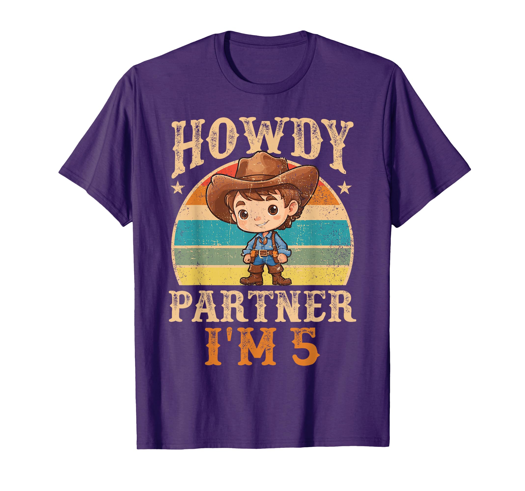 Howdy Partner I'm 5 Cowboy 5th Birthday Country Western Boy T-Shirt