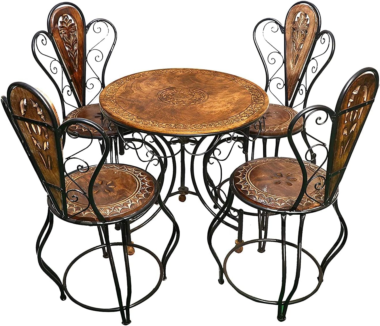 Store Wood & Wrought Iron Patio Furniture Set Garden & Outdoor/Indoor Furniture (Set of 5)
