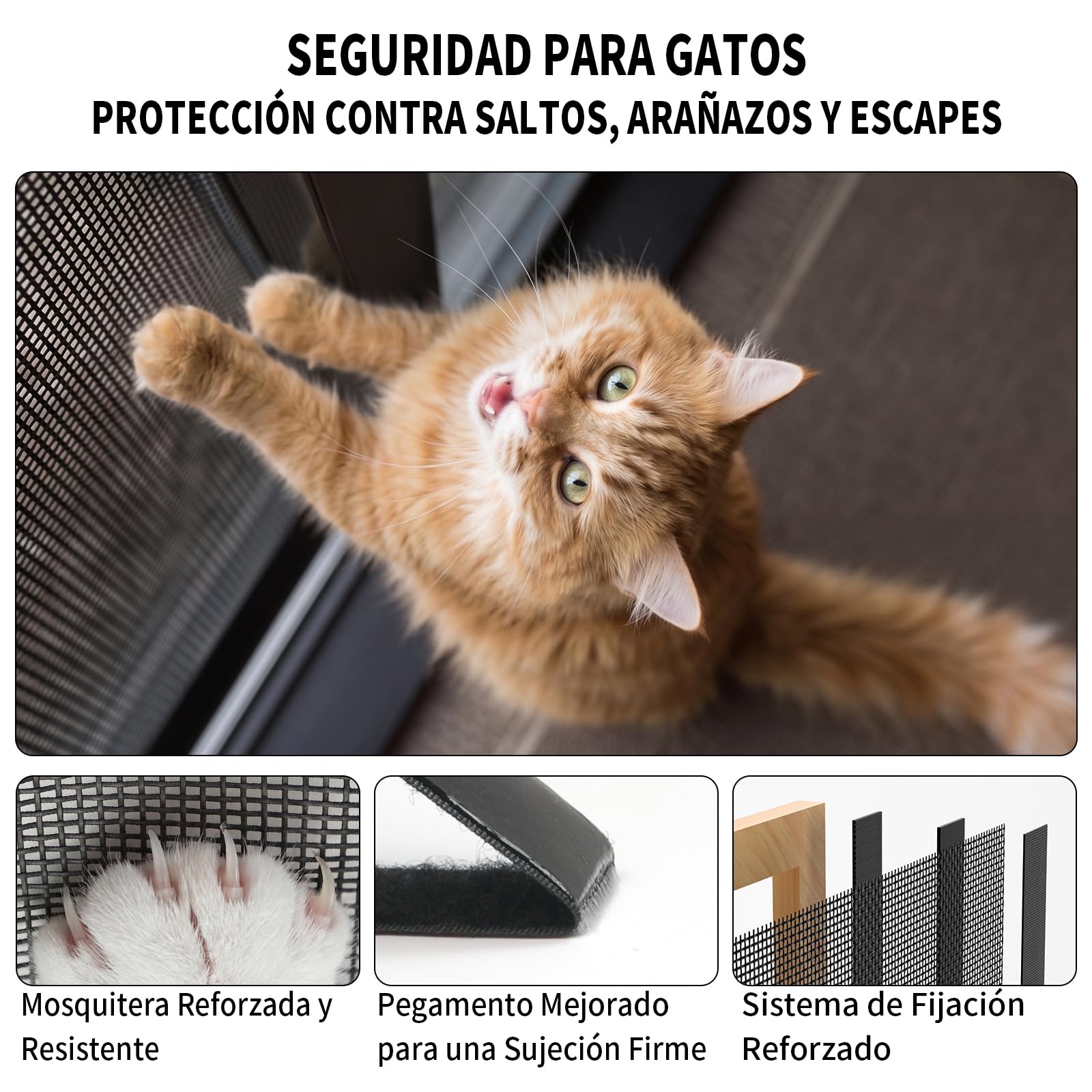 BKSAI Mosquitera Ventana para Gatos, Red Anticaída Adhesiva sin Taladrar, Malla Recortable Resistente a Arañazos, Protección Mascotas para Ventana - 130x150CM Negra