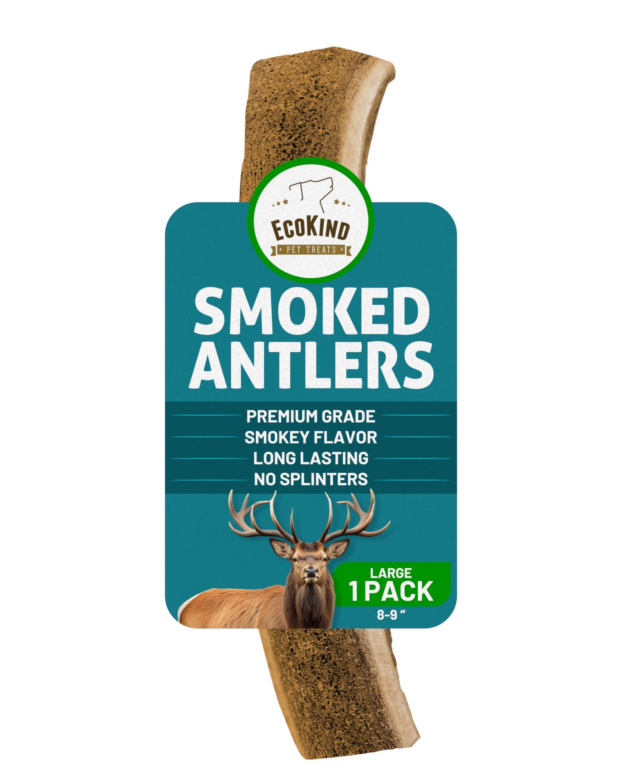 EcoKind Smoked Elk Antler Dog Chews – Natural Split Antlers, Long-Lasting Chew, Elk Antlers Treats for Large Dogs Weighing 30-45 lbs, Splinter-Free,