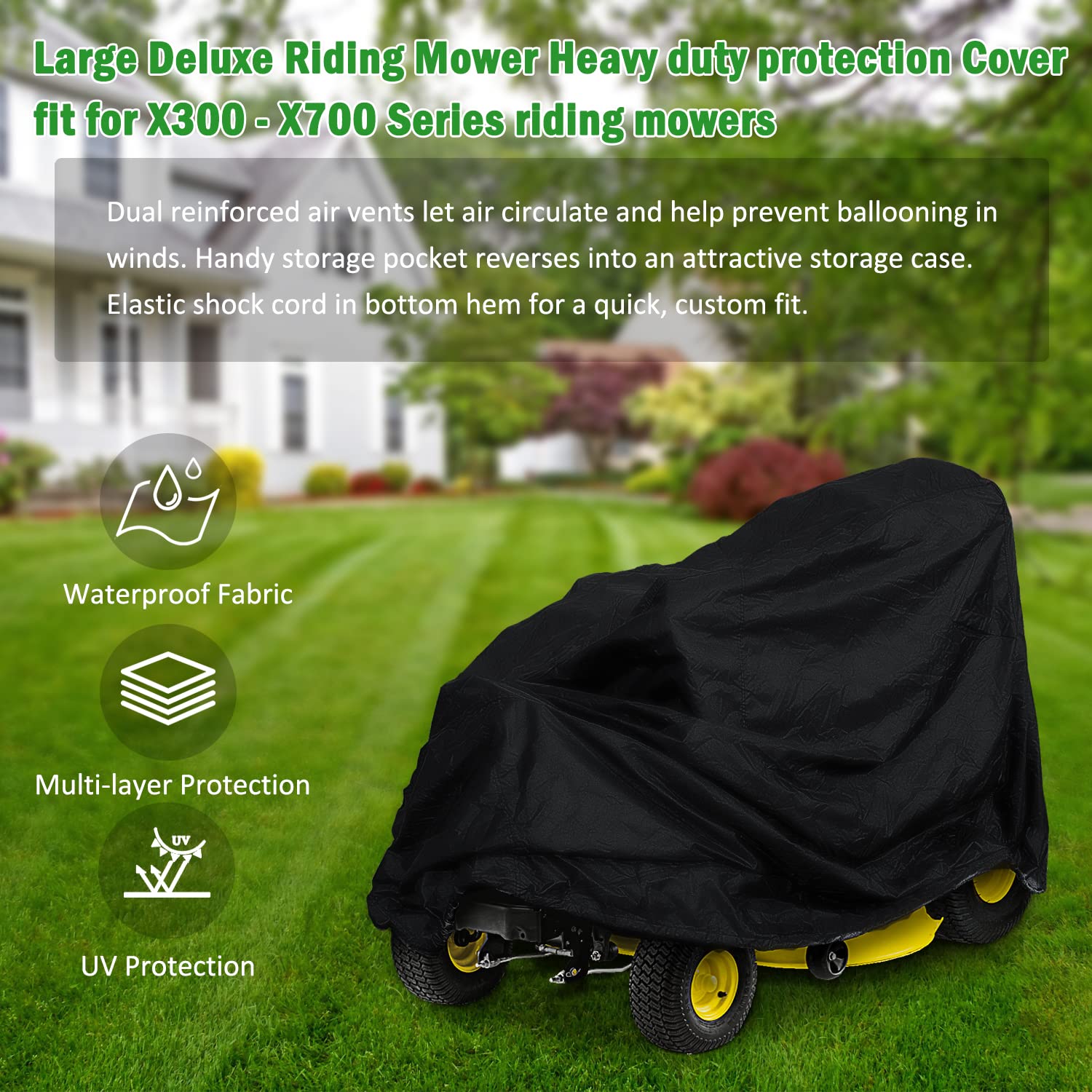 Funda protectora de doble capa para cortacésped John Deere X300 - X700 Series hecha de poliéster Oxford 330D grueso y resistente, repuesto para LP93647