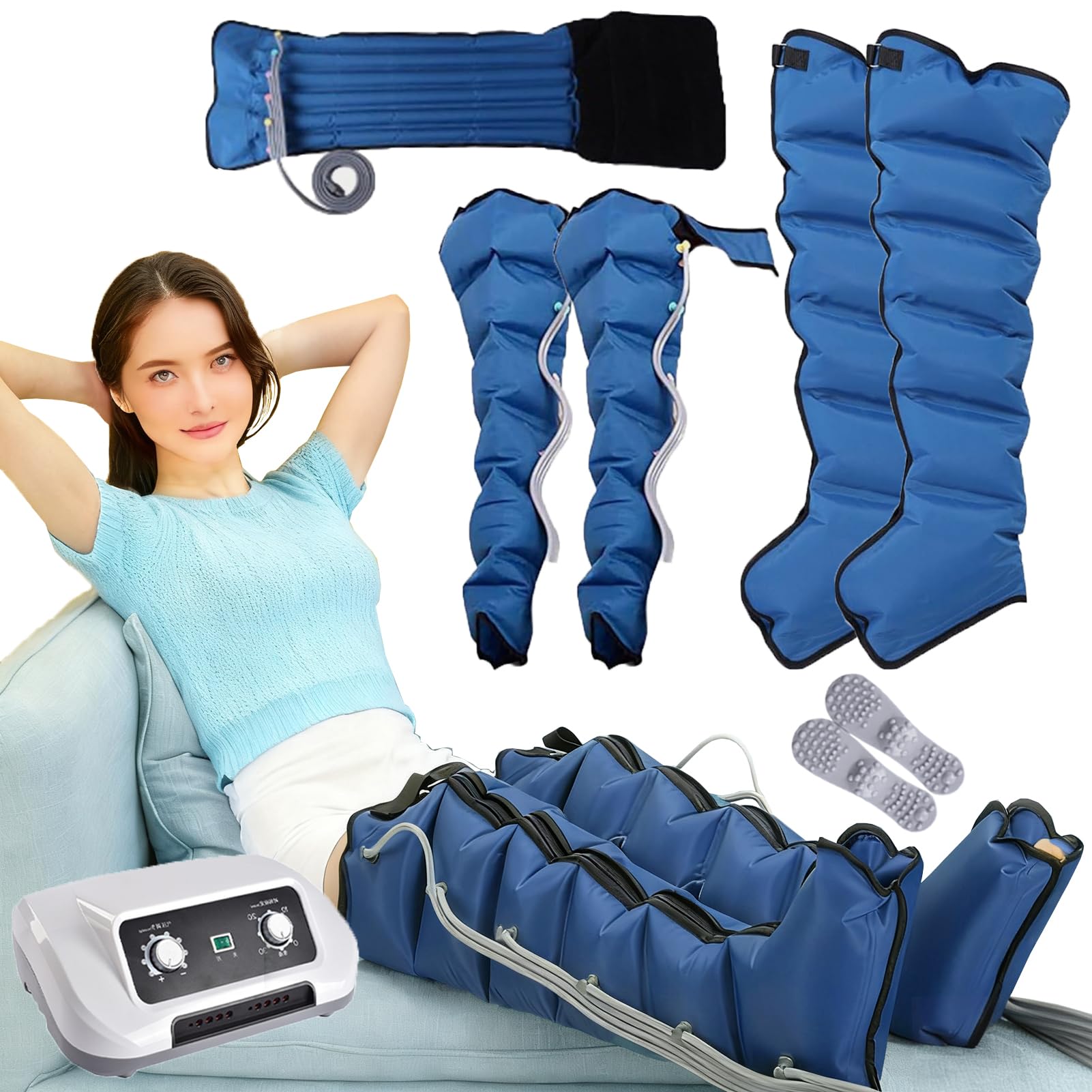 SUYUDD 6 Cavity Pressotherapy Air Compression Leg Foot Massager | Lymphatic Drainage Massager | Pressotherapy Boots for Waist Leg Lymphedema Circulation Swelling Relax Pain Relief