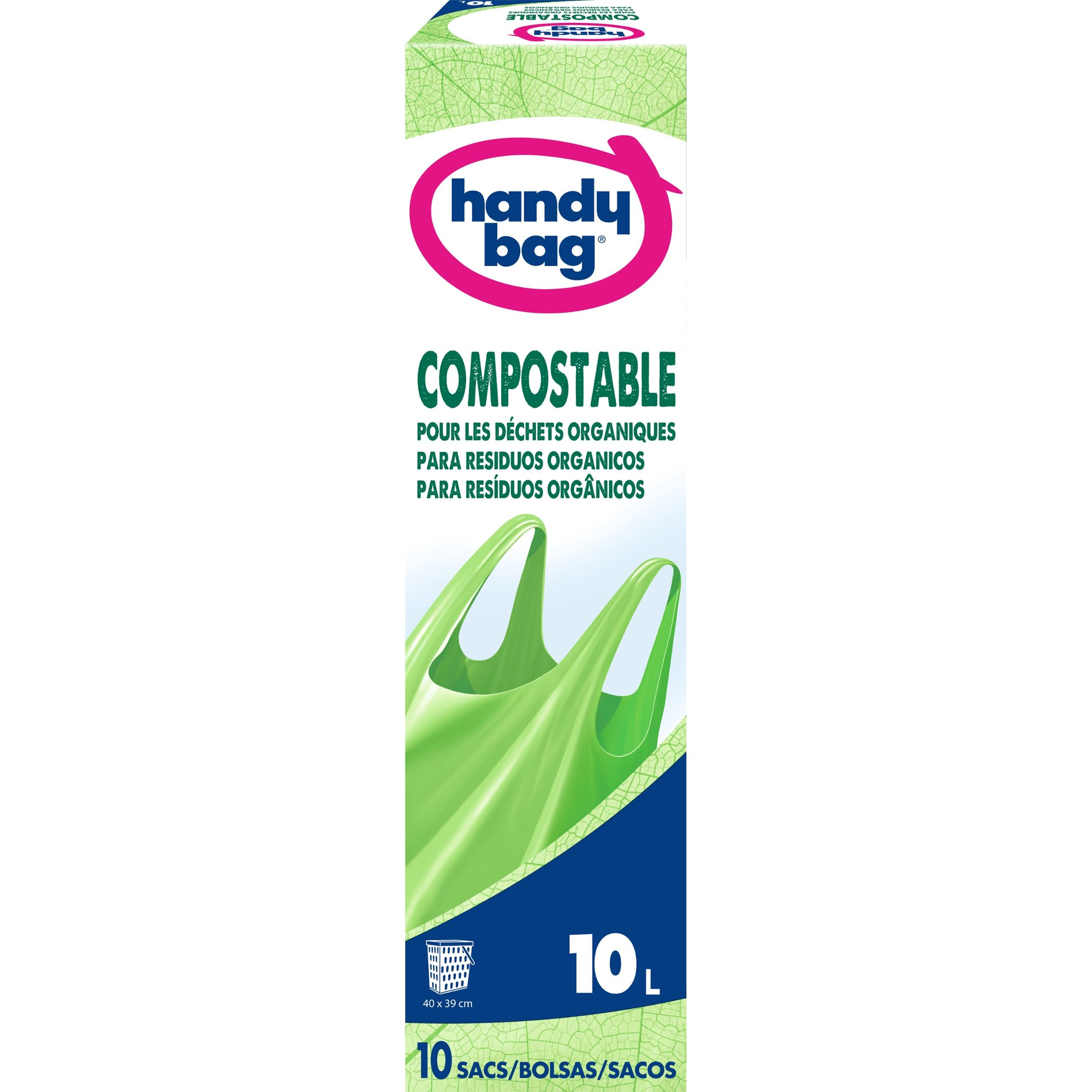 Handy Bag 100% Compostable 10L Biodegradable Heavy Duty Trash Bags 10 Bags