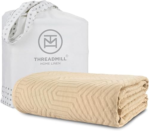 Threadmill Mantas de algodón de lujo para cama de tamaño Queen | Manta de tamaño Queen 100% algodón para todas las estaciones | Aster Jacquard