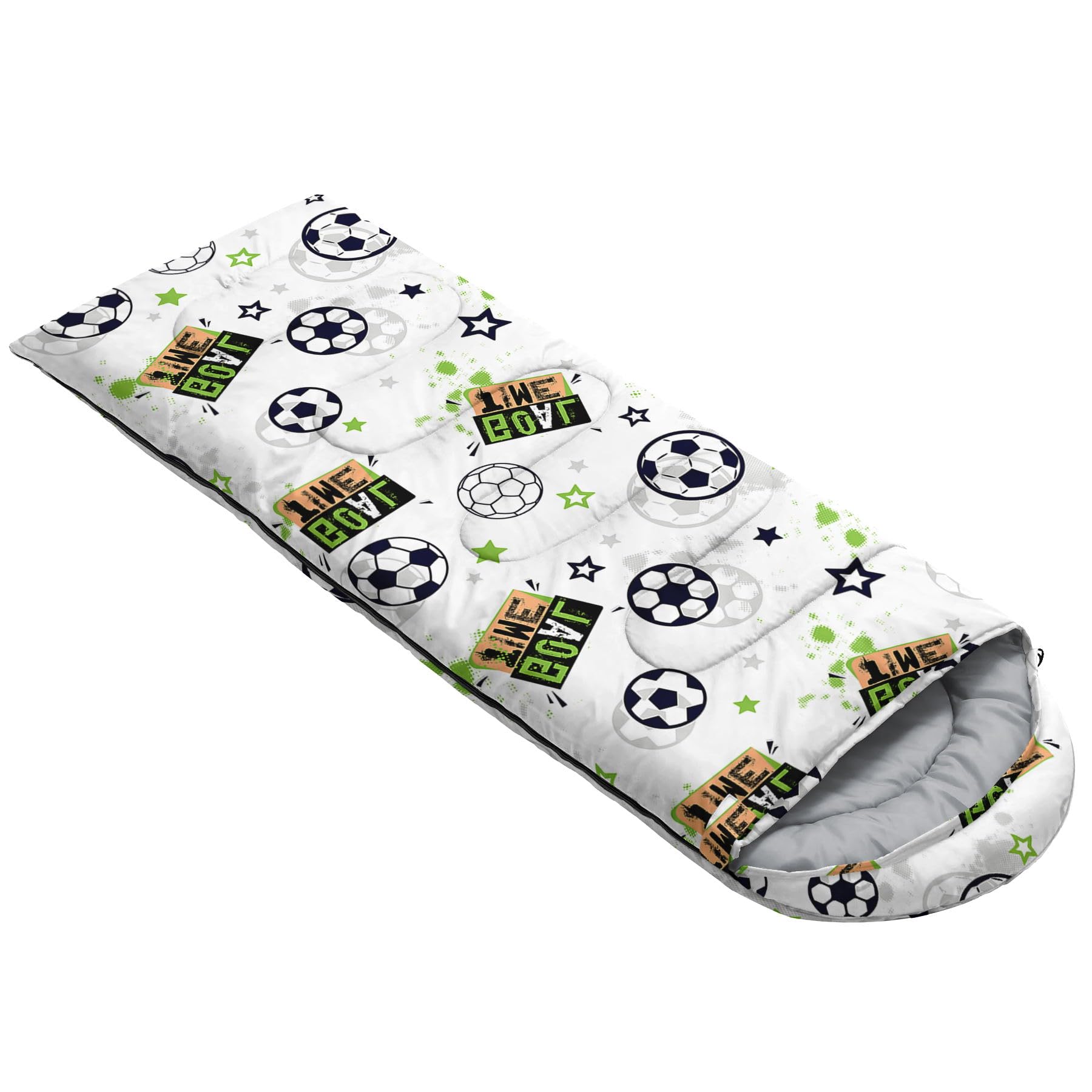HOSIMA Kinderschlafsäcke für Jungen, buntes Fußball-Thema, Bedruckt, leicht, warm, tragbar, für draußen und drinnen, wasserdicht, kältebeständig, Schlafsack für Camping, Wandern