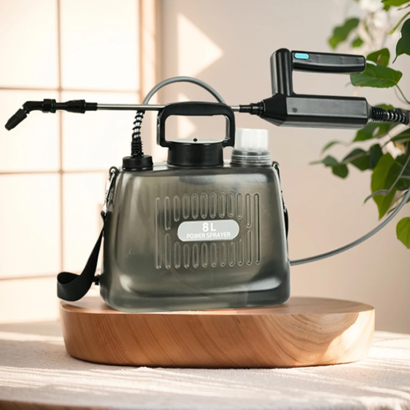 Pulverizador Presión, 8L Batería Pulverizador Jardín con Lanza 4 Boquillas Pulverización Ajustables Pulverizador Mochila con Batería 2400Mah Bomba Automática Lanza Telescópica Tanque Transparente