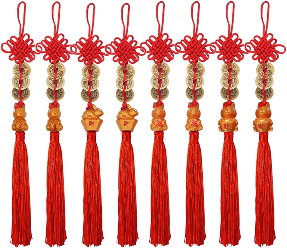 ABOOFAN pcs Decorative Home Tassel Feng Red Hanging Coins Charm Festival for Supplies Pendant with Year Rabbit Ornament Windows Car Chinese Spring Knot Mirror Wealth of New Shui Cars