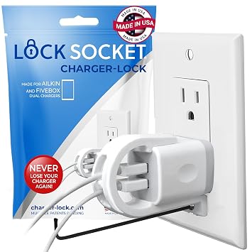 Lock Socket Charger Lock for Ailkin Dual, FiveBox Chargers Anti-Theft & Tug-ProofChild-Safe Charger Lock System A Safety Device to Lock Your Charger to Wall Plate via Security Screw. Made in USA