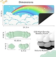 Vista 3 de ATTACK SHARK Cloud - Juego de alfombrillas para mouse y teclado para juegos (31.3 x 11.6 pulgadas), XXL grande, soporte de muñeca de gel, espuma