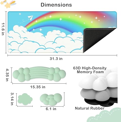 Miniatura 3 de ATTACK SHARK Cloud - Juego de alfombrillas para mouse y teclado para juegos (31.3 x 11.6 pulgadas), XXL grande, soporte de muñeca de gel, espuma