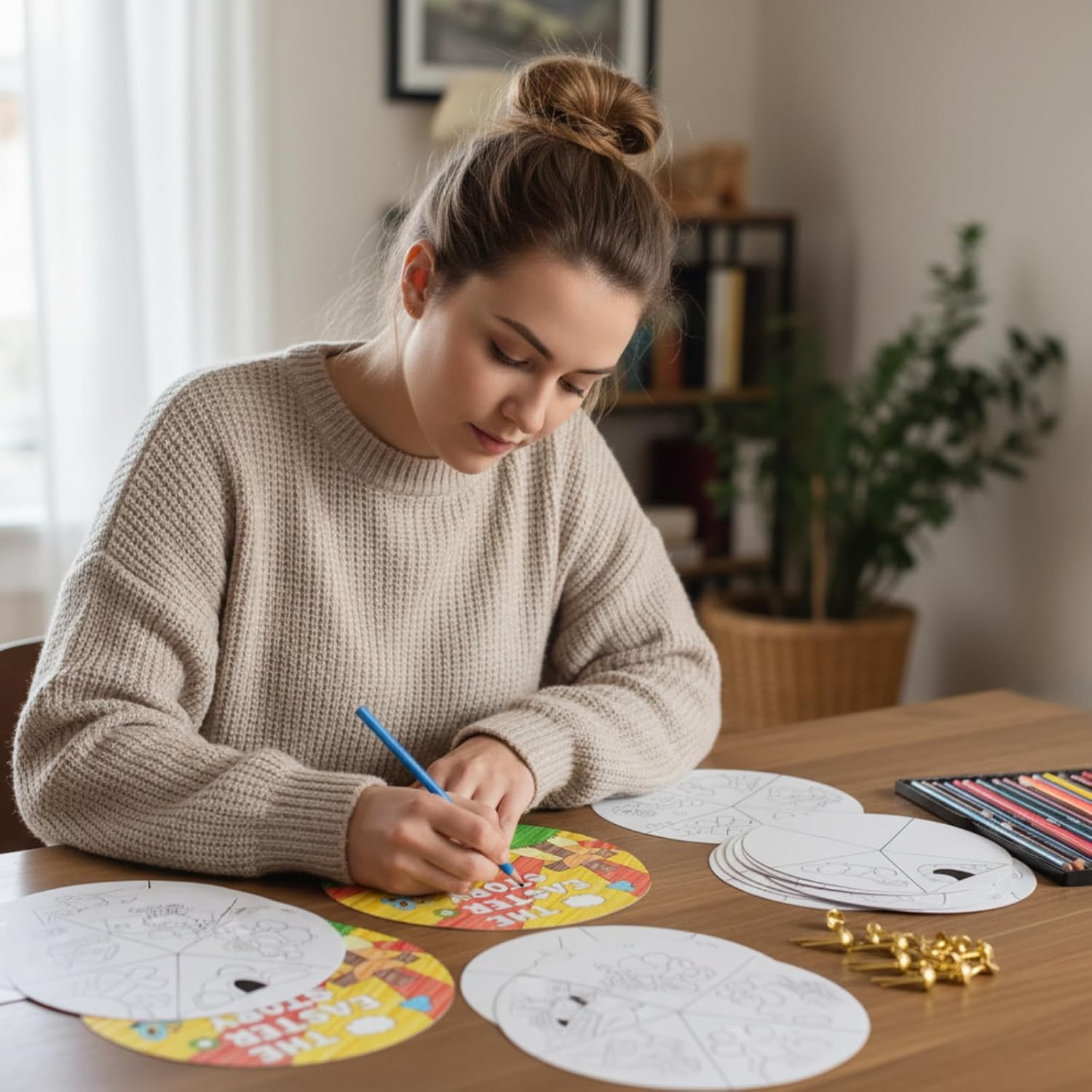 Dispowreath 24 Sets Religious Easter Crafts Color Your Own Easter Story Wheel Christian Coloring Craft Religious Activity Kit for Sunday Home Supplies