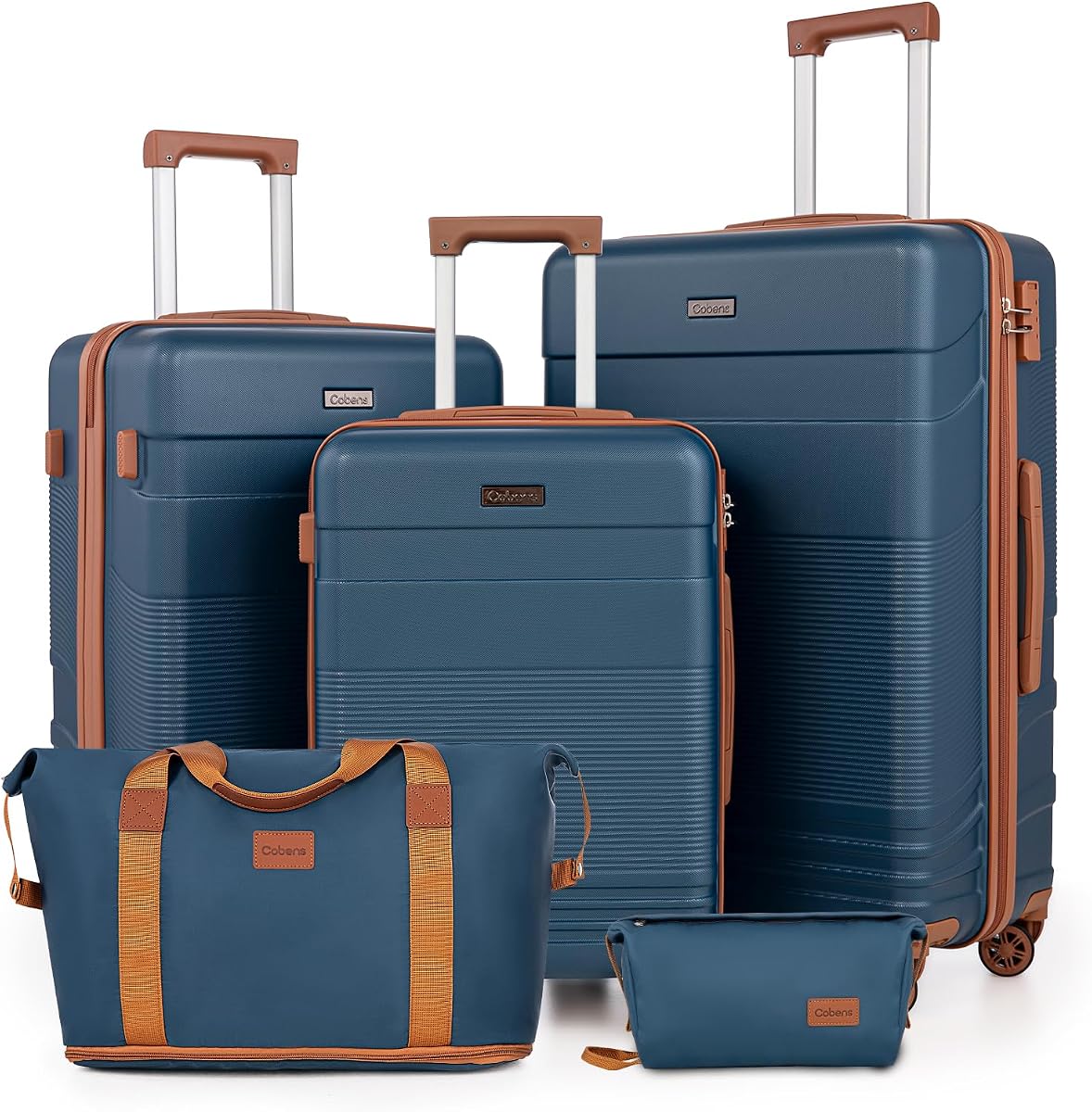 Cobens Luggage Sets 5 Piece with Spinner Wheels, 20/24/28inch | Lightweight ABS Hardshell Suitcases, Waterproof, Combination Lock, 3-Stage Telescopic Handle, Suitcase for Traveling