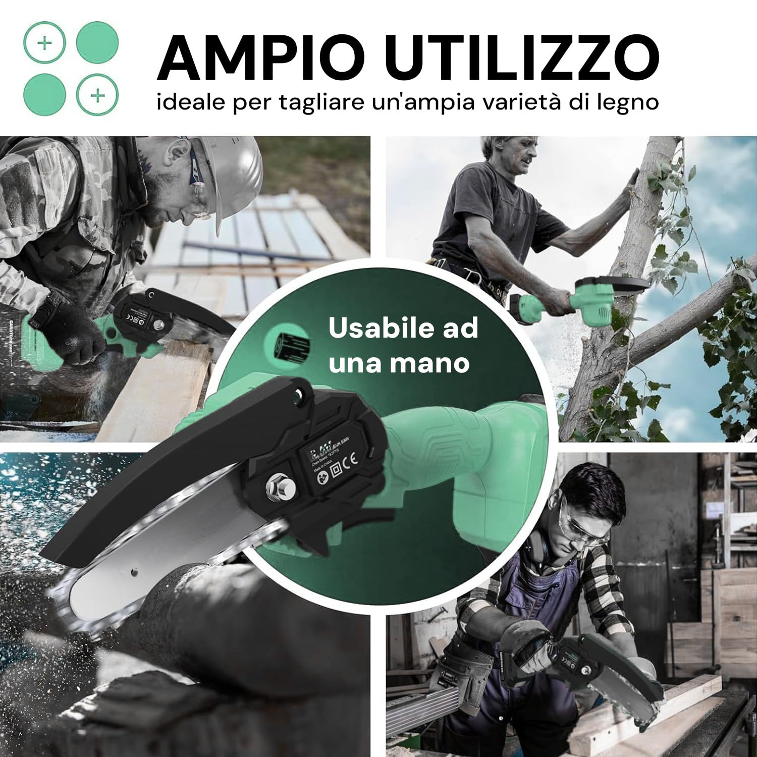 Avilia Mini Elettrosega Ricaricabile a Batteria - Motosega con Velocità Catena 8 M/S, Barra 10,16 cm, Taglio Max 9,5 cm, Peso 1,30 Kg, Accessori Inclusi, 12V, 1500mAh