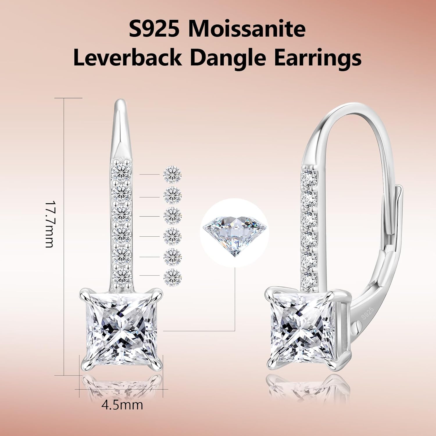 KRKC Moissanite Earrings, 1.0ct-2.0ct D Color Lab Created Diamond Earring, 14k White Gold Plated Sterling Silver Dangle Earrings S925 Leverback Drop Earring for Women Hypoallergenic Jewelry for Gifts - Image 2