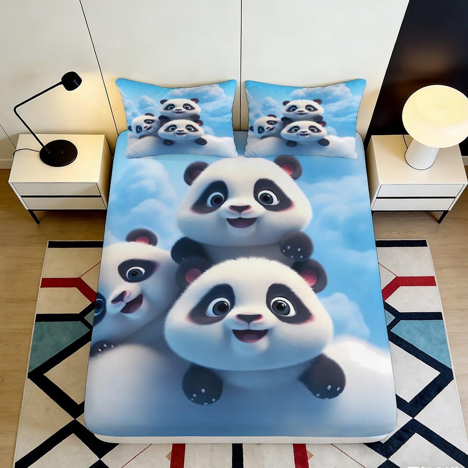 3D Printed Cute Panda Fitted Sheet, Microfiber Soft Touch Bed Cover for Bedroom Decor, Wrinkle Resistant, Home Apartment Bedding, Easy to Remove, Dustproof,%-% Characters 120x200x25cm