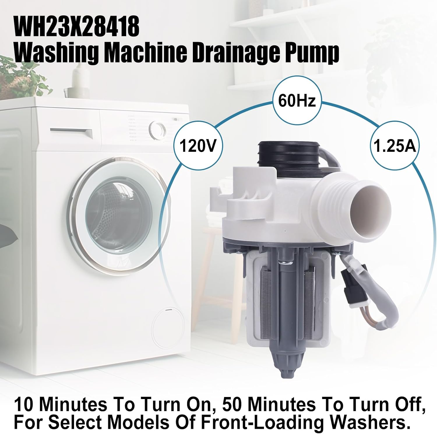 WH23X28418 Washer Drain Pump Assembly Replacement Compatible With G-E Hot-point Washer Machine Replaces WH23X24178 WH23X27574 4958182 AP6889136 PS12723115 EAP12723115