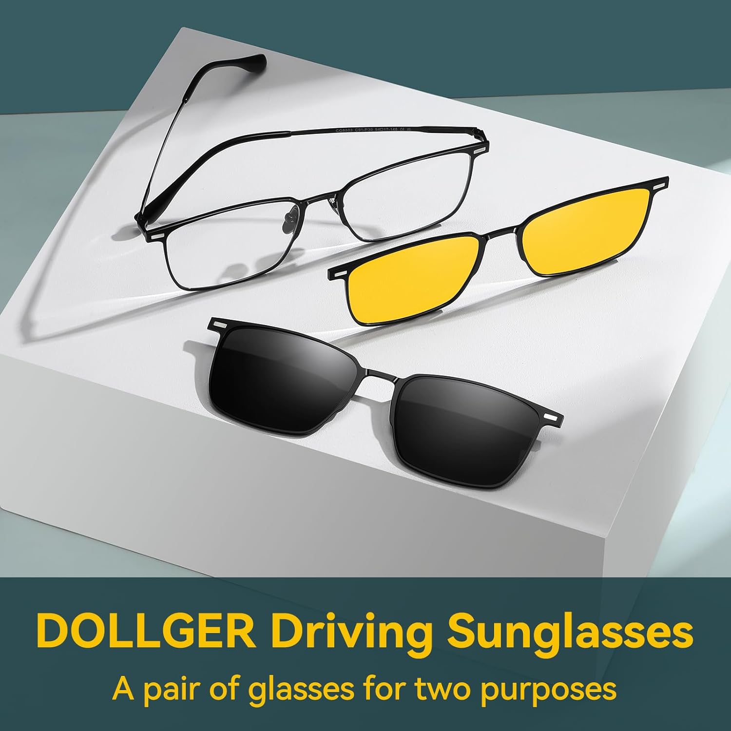 Dollger Magnetic Clip On Polarized Sunglasses for Eyeglasses Men Retro Square Metal Frame Driving Glasses 2 Packs - Image 2