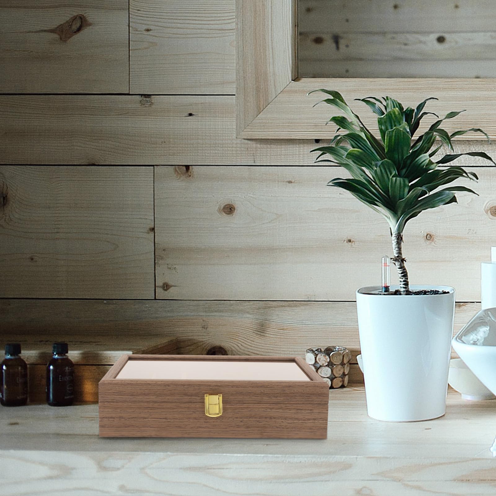 Gatuida Caja para Relojes y Gafas de Madera Marrón Gran Capacidad, Diseño Multi-rejilla, Tapa Incluida, Adecuado para Viajar y Organizar Joyas