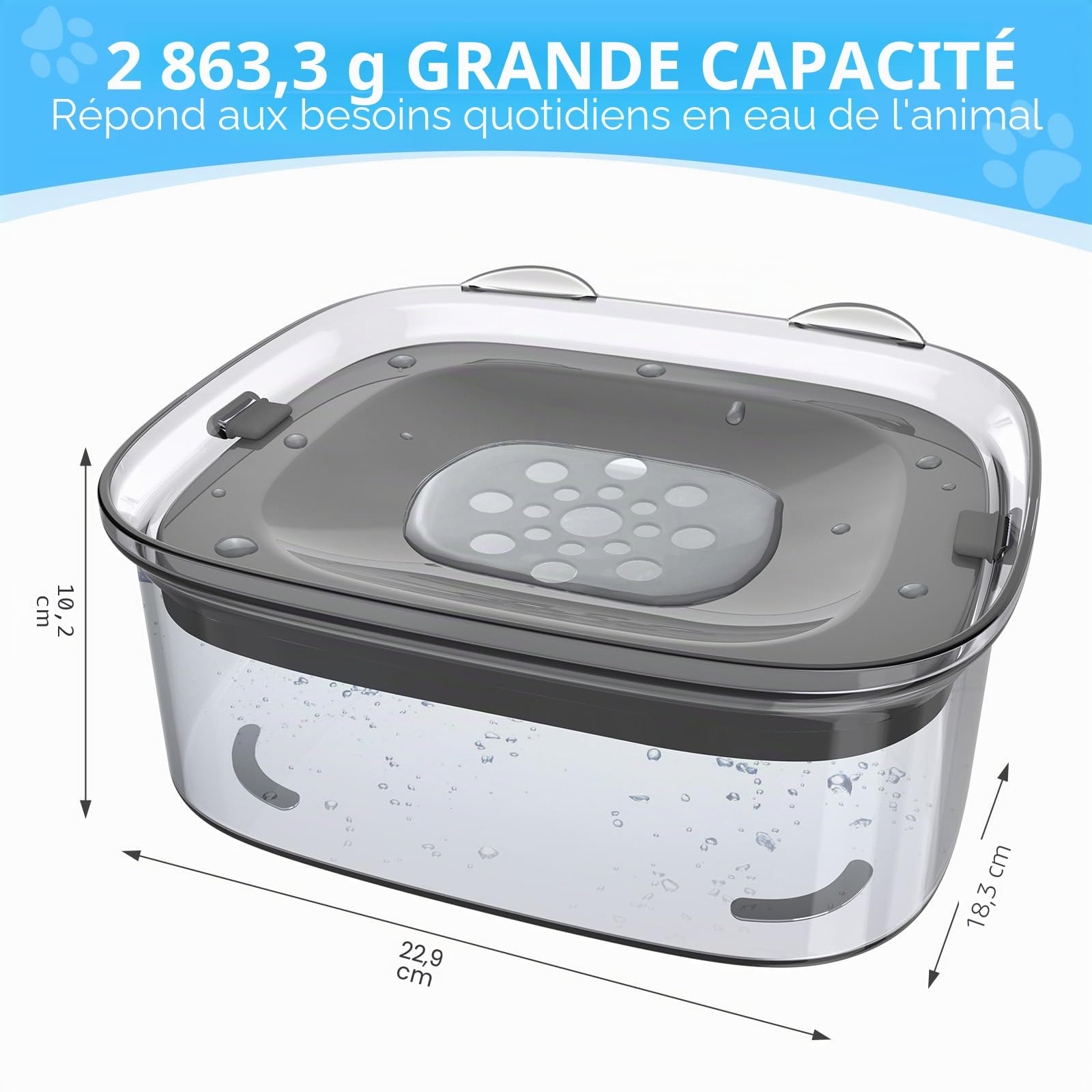 Gamelle d'eau Heouvo anti-déversement, grande recharge réduite, anti-éclaboussures, distributeur de désordre, anti-goutte, bol d'eau à boire lent