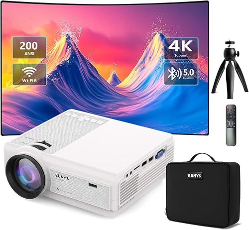 Miniatura 1 de Proyector con WiFi y Bluetooth, Native 1080P Full HD, proyector de película portátil compatible con AndroidiOSHDMIUSB (gris texturizado)