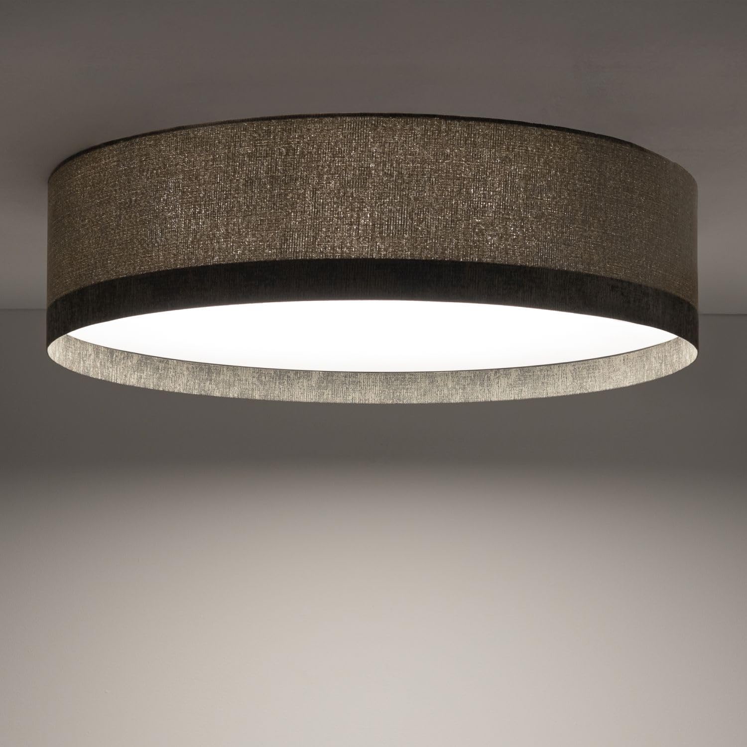 Licht-Erlebnisse Deckenleuchte Stoff Grau Modern Wohnzimmer Schlafzimmer E27 rund gemütlich B:75 cm Stofflampe Deckenlampe