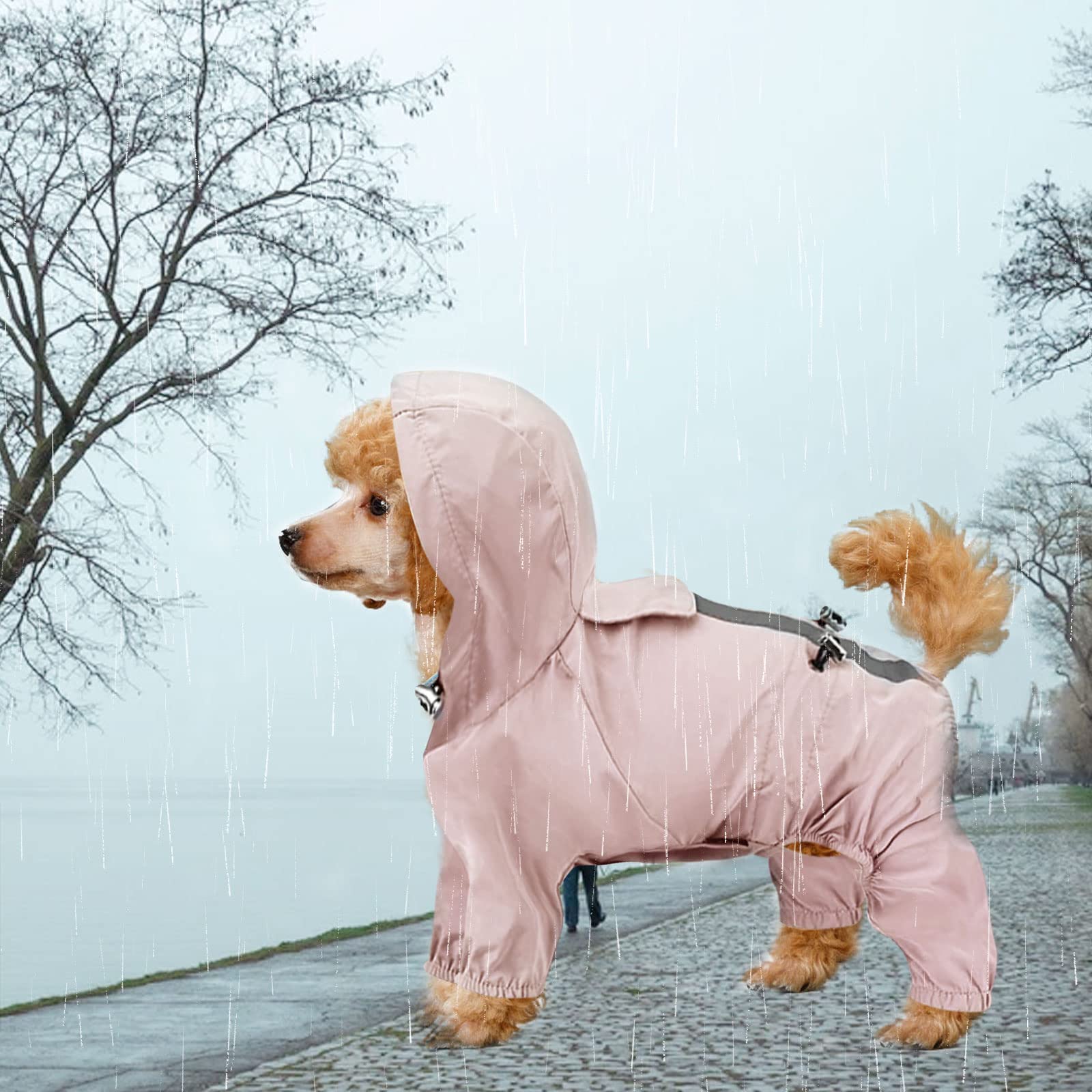 Imperméable pour Chien, Cordon de Serrage réglable Veste de Pluie pour Chien Tout Compris Combinaison Chiots à Capuche Poncho de Pluie avec Bande réfléchissante (Pink XXL)