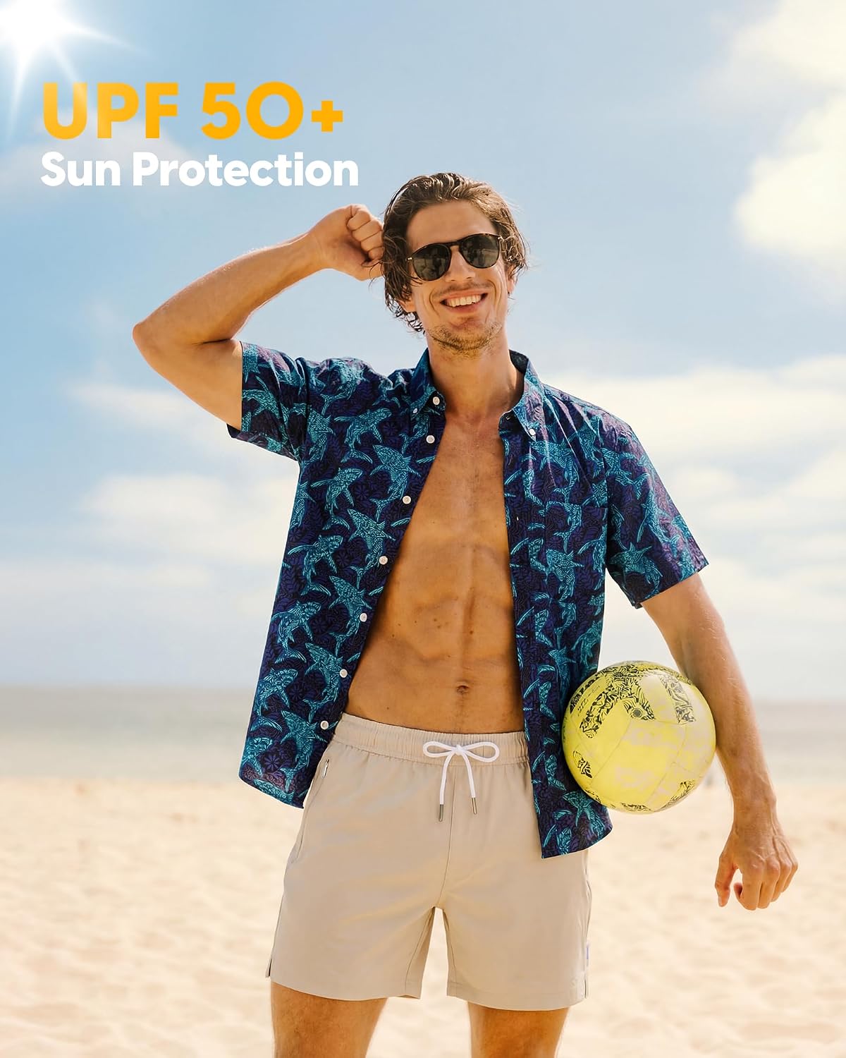 maamgic Men's UPF 50+ Button Down Fishing Short Sleeve Shirt, Summer Beach