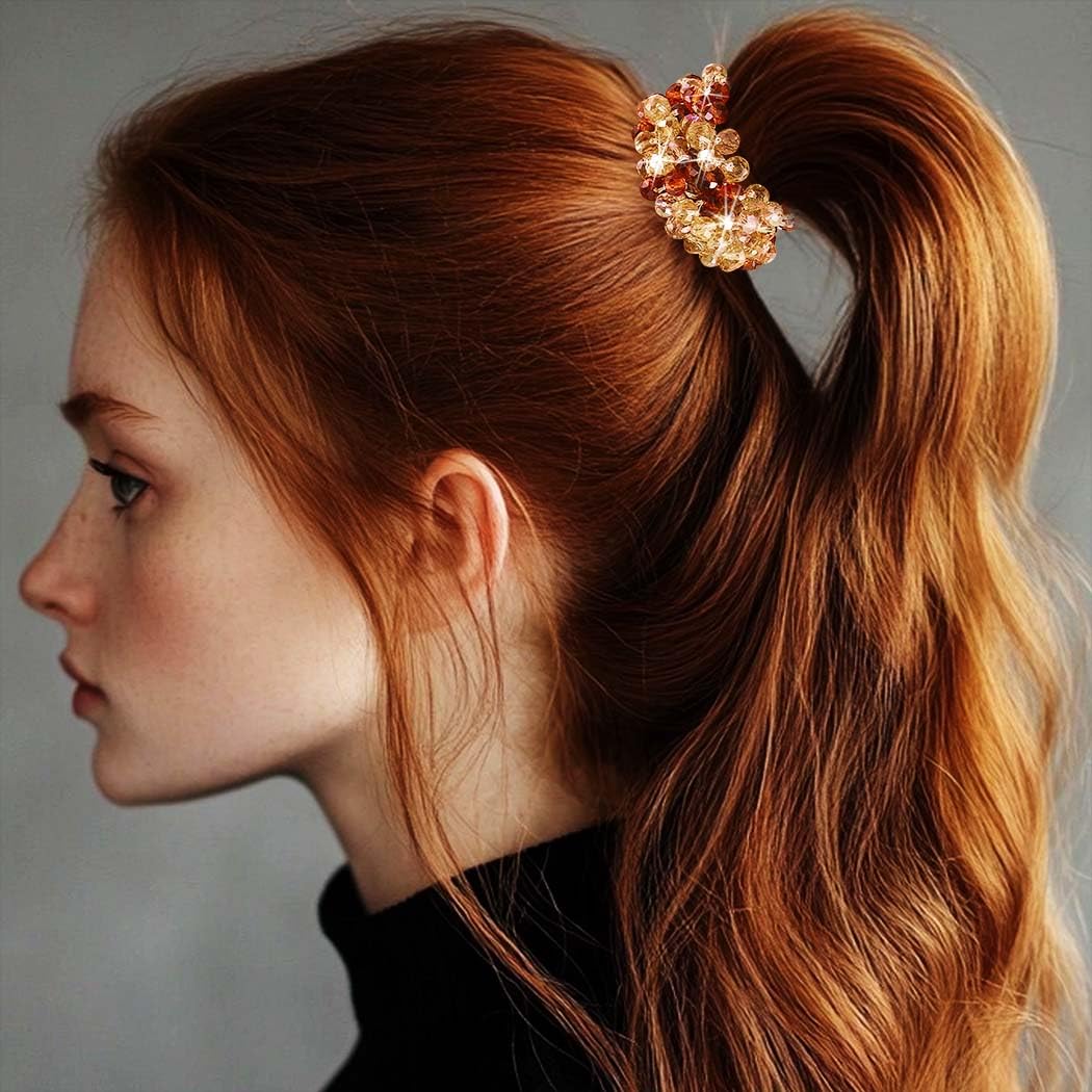 Reaky Rhinestone Hair Ties Fancy Ponytail Holders Beaded Hair Scrunchies Sparkly Hair Accessories for Women - Image 3