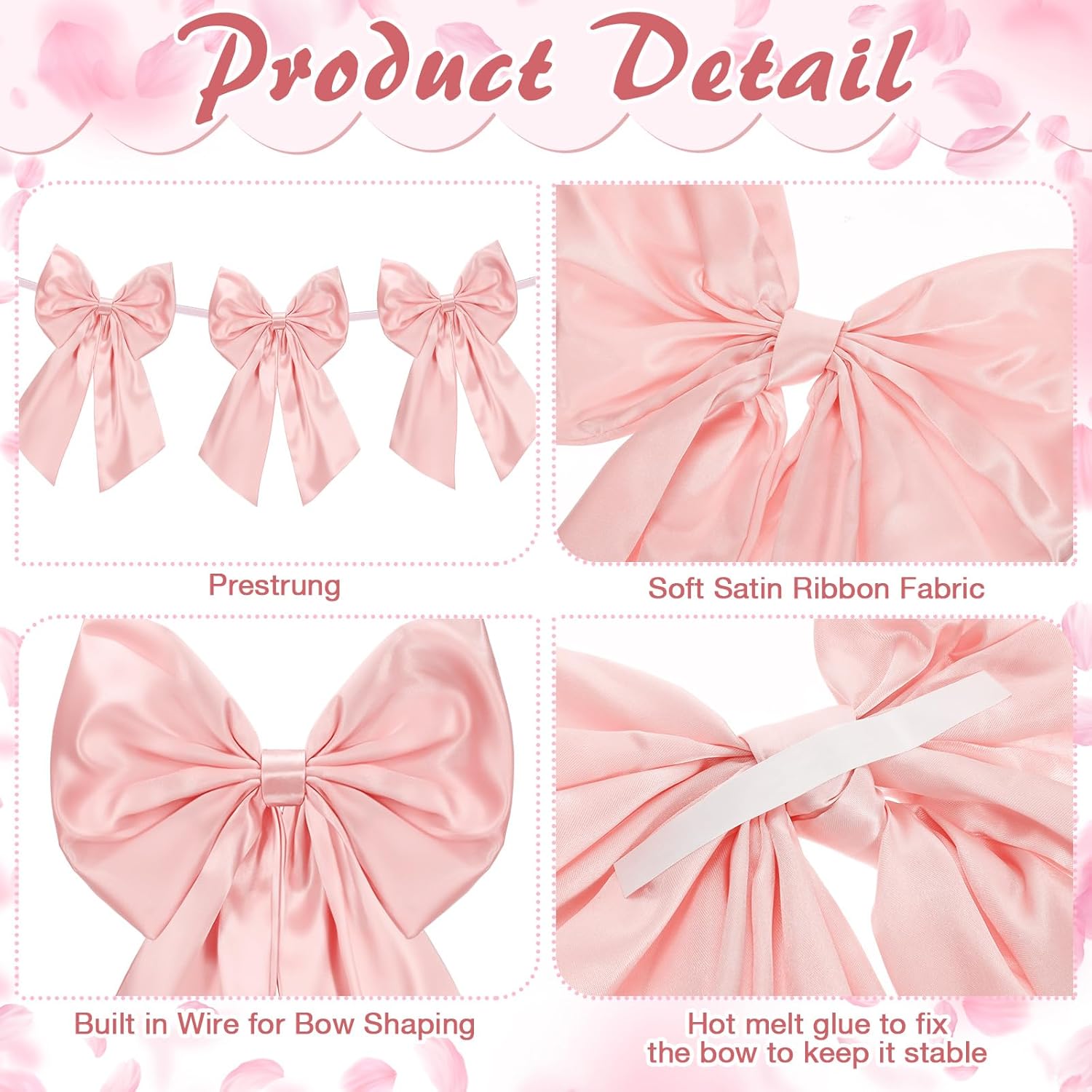 Suncalla 6 FT Large Pink Valentine's Day Bow Garland with 10 inch Bows Pre-Strung Party Garland Banner for Wedding Coquette Birthday Baby Shower Bridal Shower Bachelorette Party Supplies