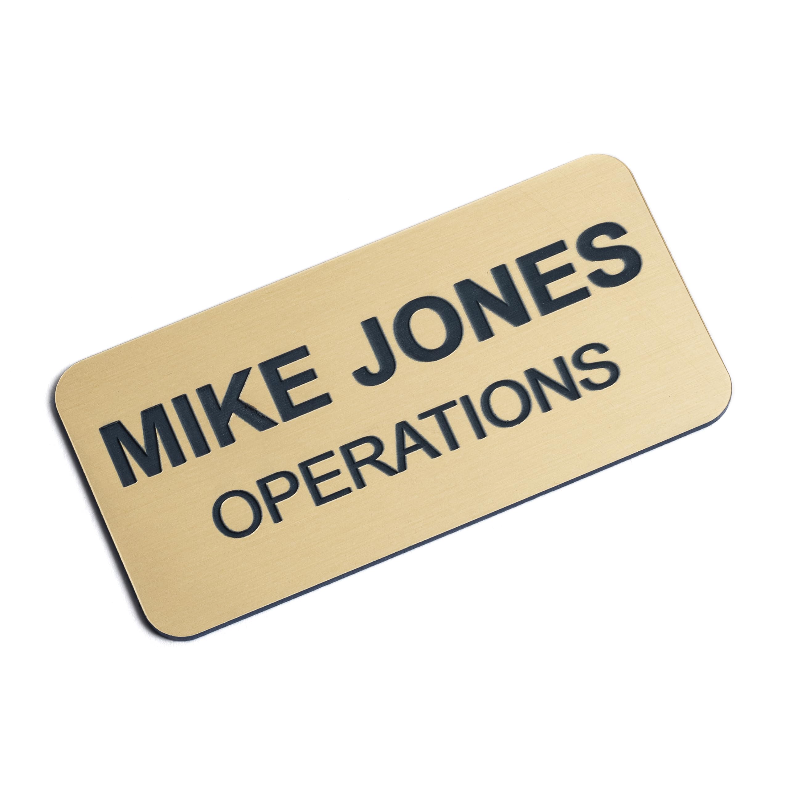 Custom Engraved Name Tag Badges – Personalized Identification with Pin or Magnetic Backing, 1.5 Inch x 3 Inches, European Gold/Navy