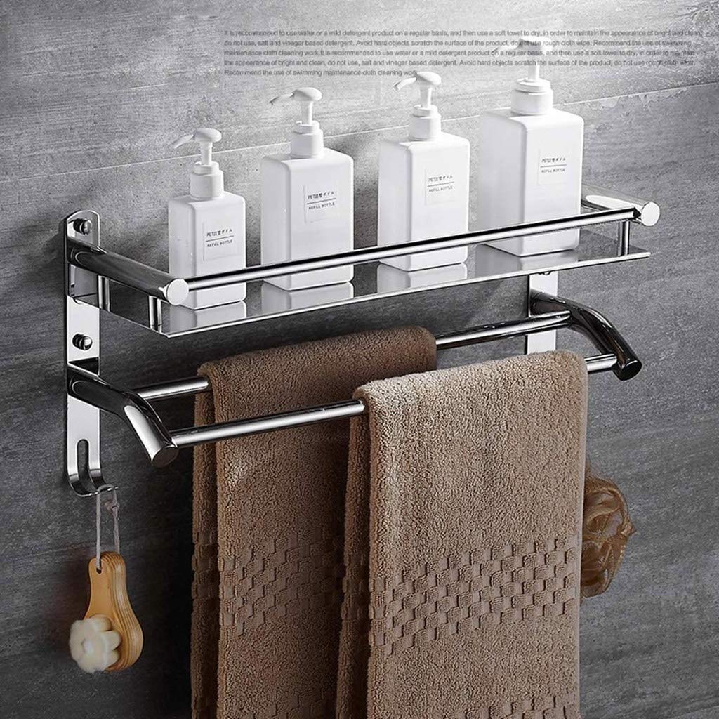 Mensola da Bagno, portasciugamani con Barra in Vetro e Binario in Acciaio Inox, Finitura Resistente alla ruggine, Montaggio a Parete (Dimensioni: