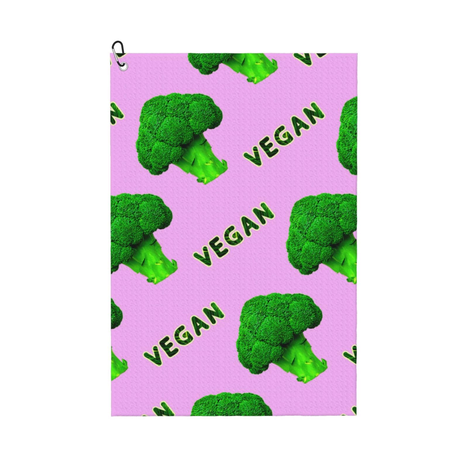 Hnnkloy Broccoli Vegan Green Pink, 16x24 in Portable Waffle Golf Towels with Carabiner Clip for Golf Bag