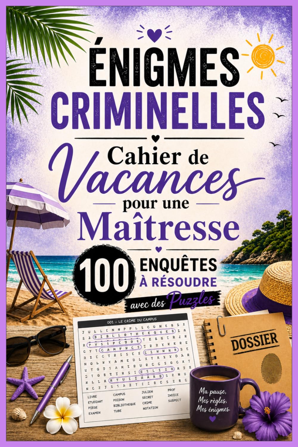 Énigmes Criminelles - Cahier de Vacances pour une Maîtresse: 100 Mots Mêlés Mystère et Enquêtes Policières pour une Pause Estivale Méritée - Le Cadeau Idéal de Fin d'Année Scolaire