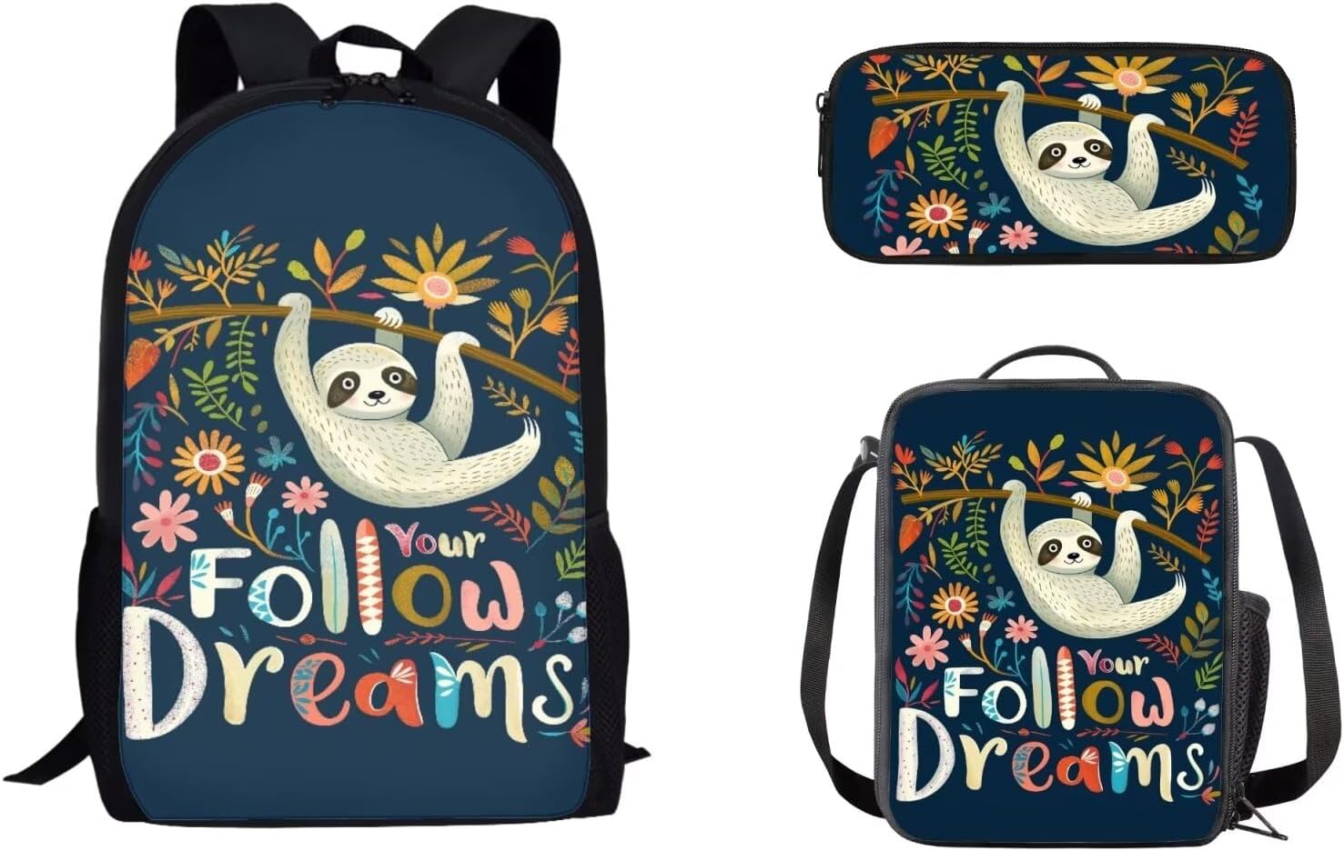 Galaxy Cat Print Backpack Set with Lunch Bag Pencil Case, Large Capacity School Bag Backpack Set Lunch Box Pencil Box 3 in 1 for Boys Girls, Black
