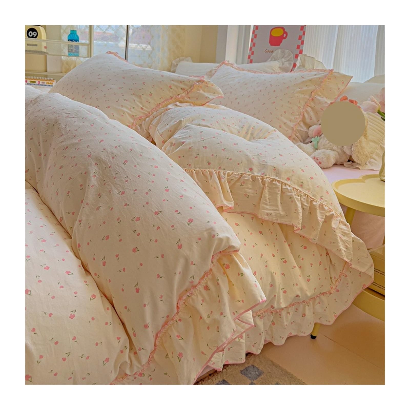 Parure de lit drap housse couette coton lavé fleurs 200X230 maison