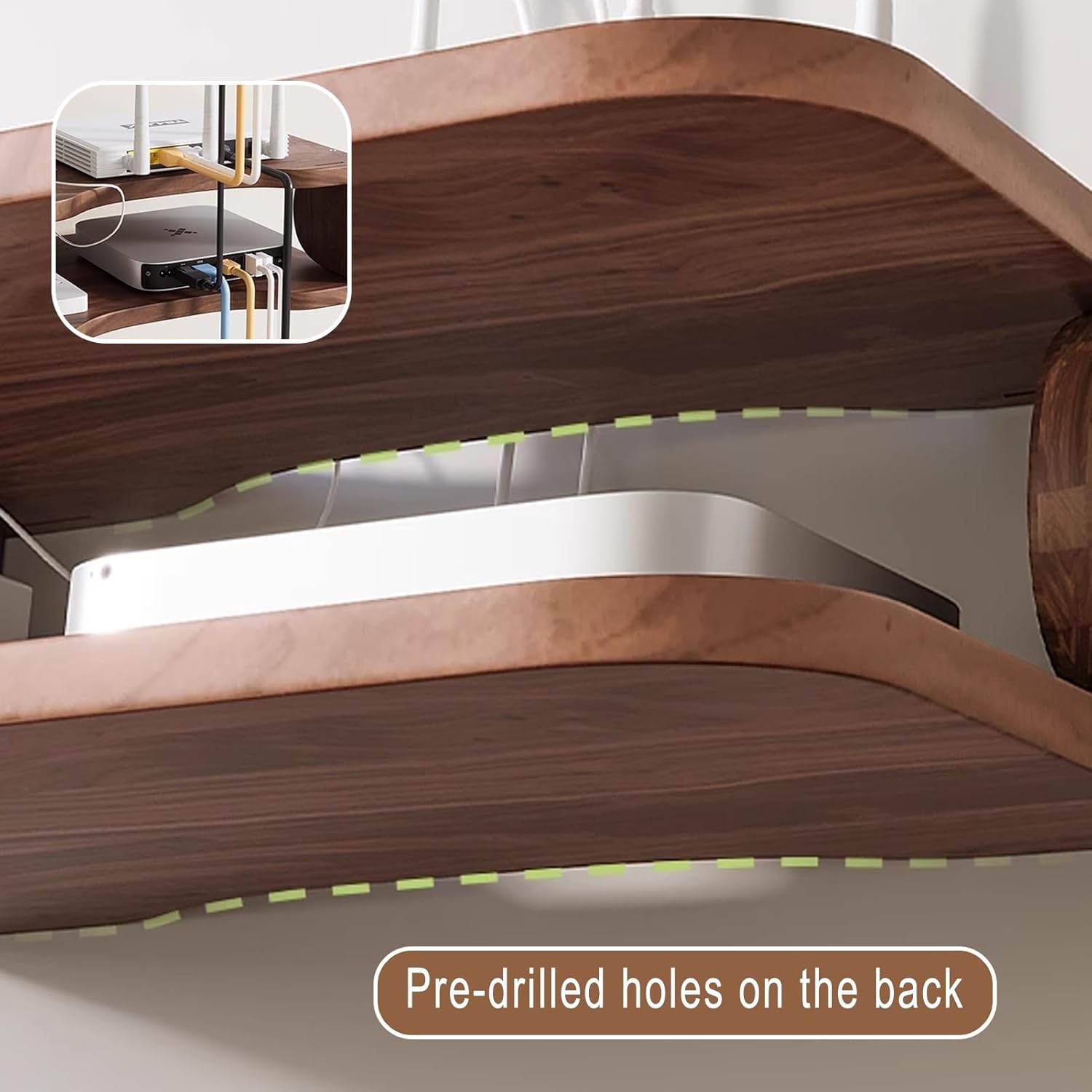 ルーター収納ボックス、WiFiモデム、TVセットトップボックス、ゲームコンソール、リモコン、ケーブル管理用の木製ルーターシェルフ壁マ