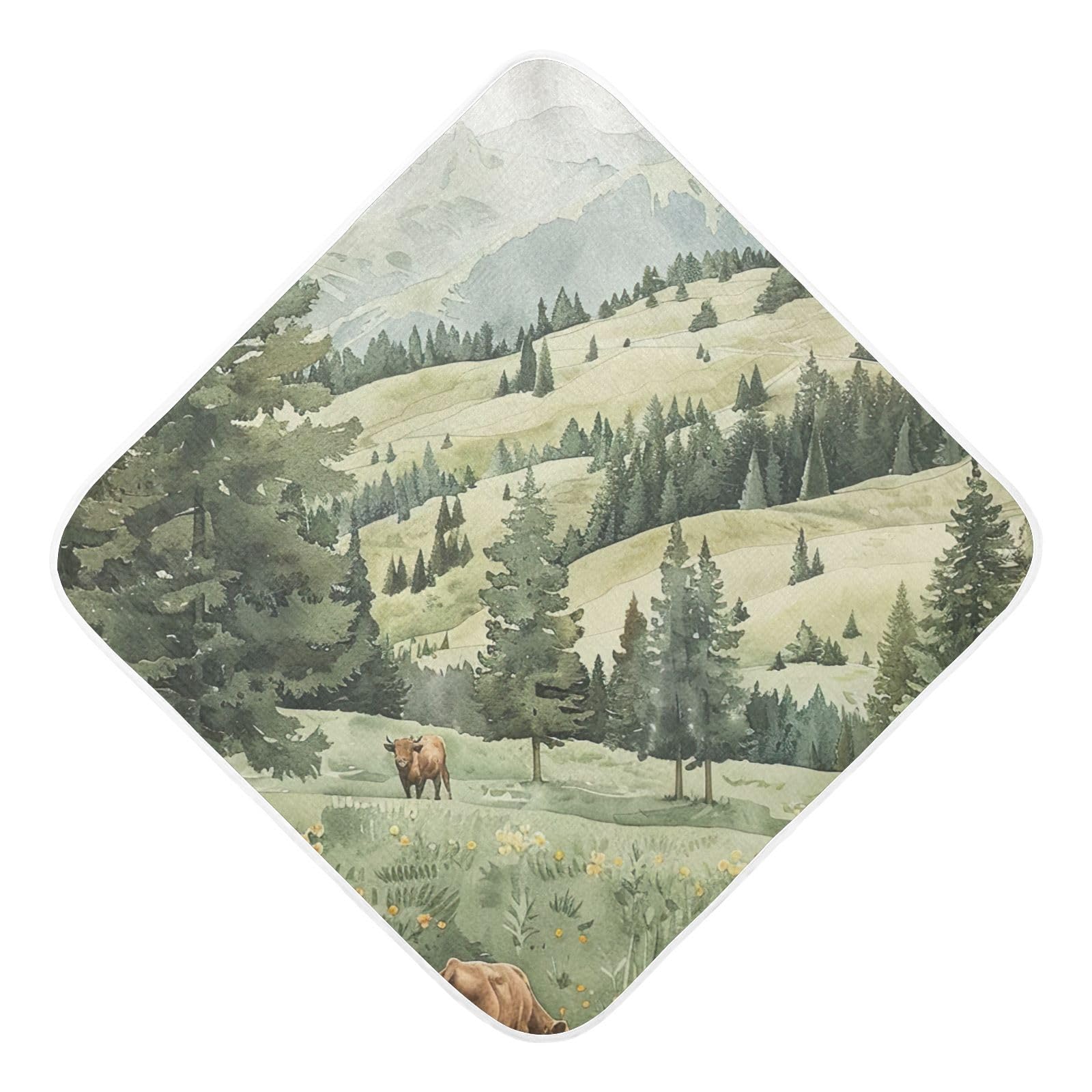 PaChyLuu Green Farm Baby Hooded Towel Soft Cotton Baby Towels Ultra Absorbent Bath Towel for Babies Boys Girls, 30x30 Inch