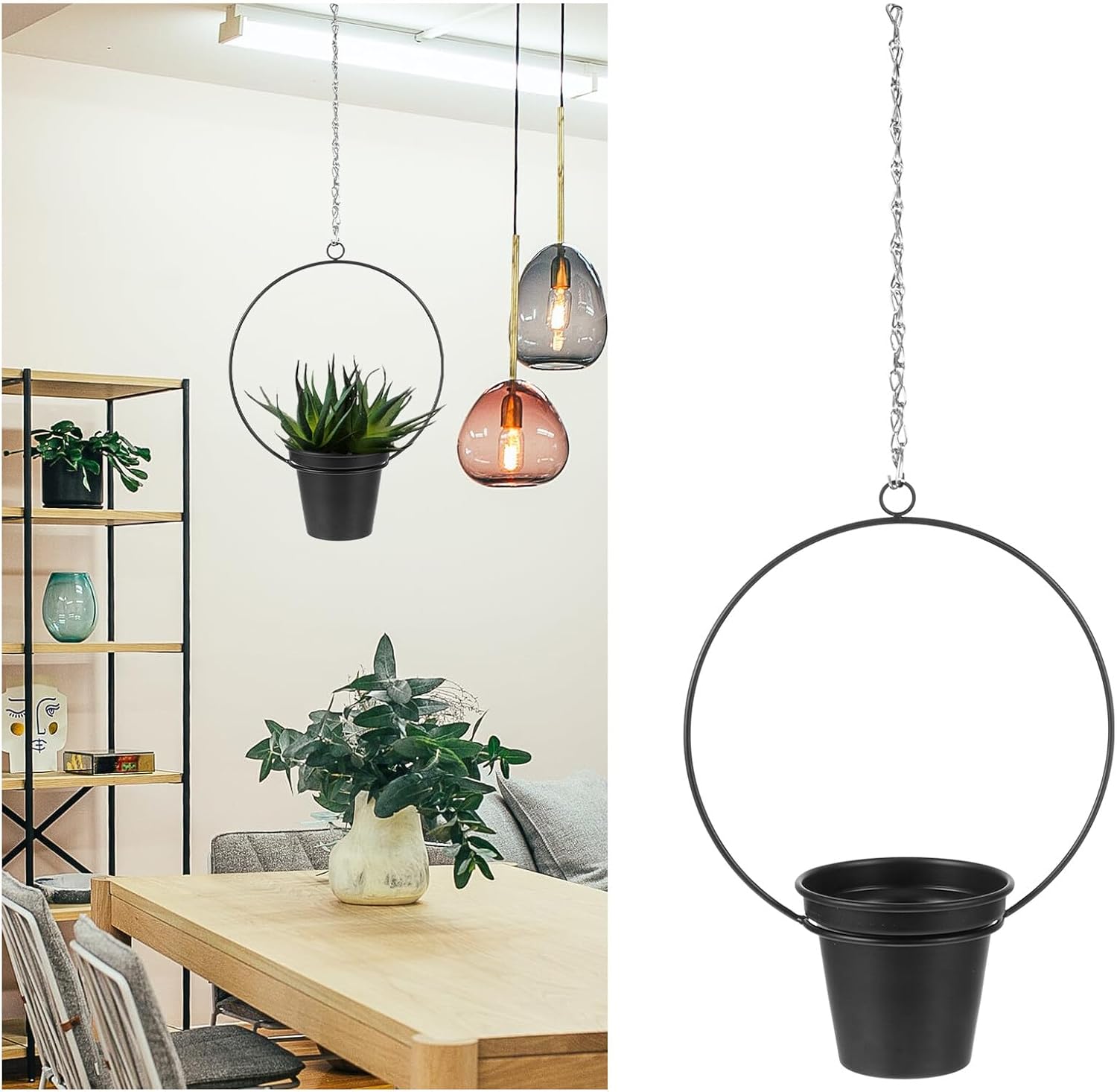 Iron Hanging Flower Pot and Plant Hanger for Indoor Outdoor Use, Round Ceiling Hanging Basket with Sturdy Iron Frame, Suitable for Succulents and Greenery DécorNO.240
