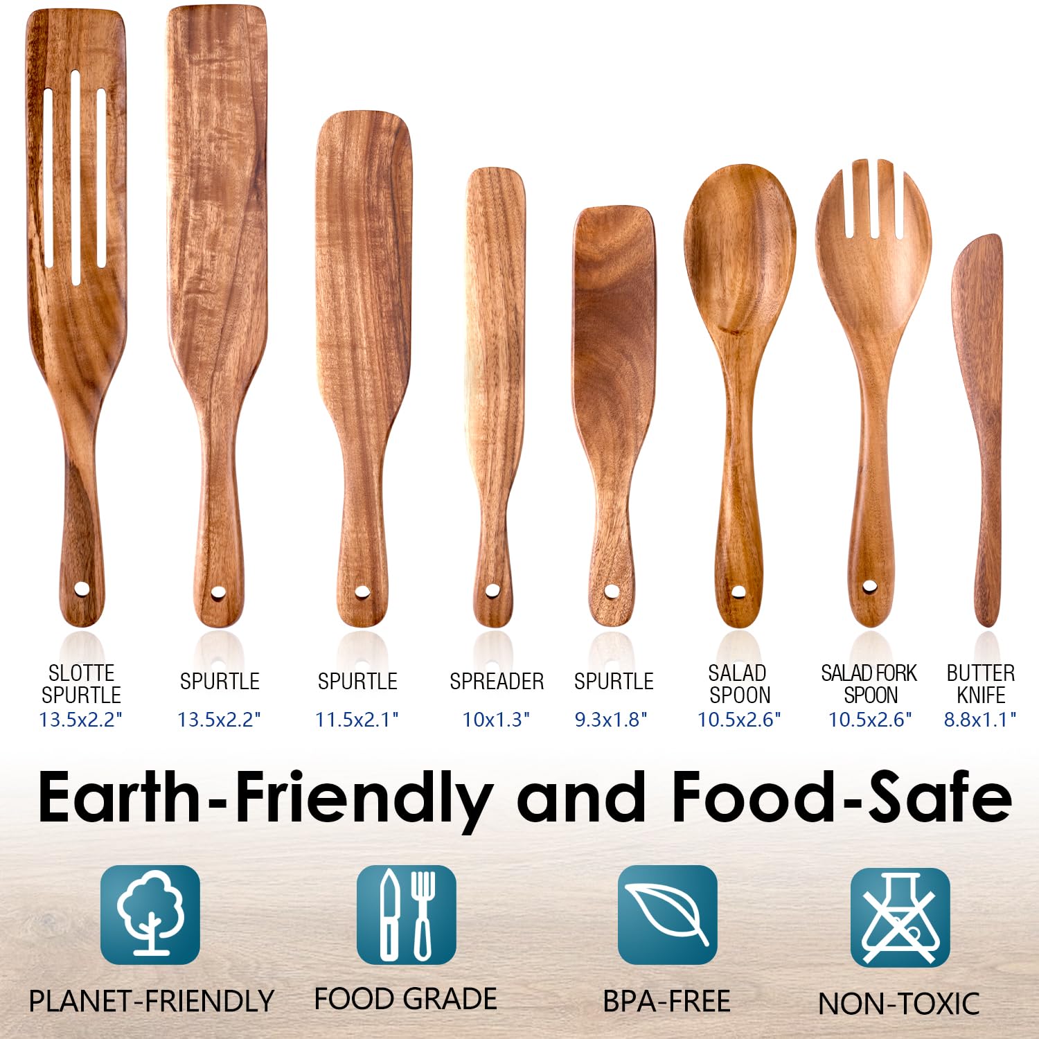 Howhong Premium Holz-Schildkröten-Set von Howhong, Küchenhelfer, 8-teiliges Kochutensilien-Set aus Holz, Antihaft-Kochutensilien-Set zum Mischen, Rühren und Servieren