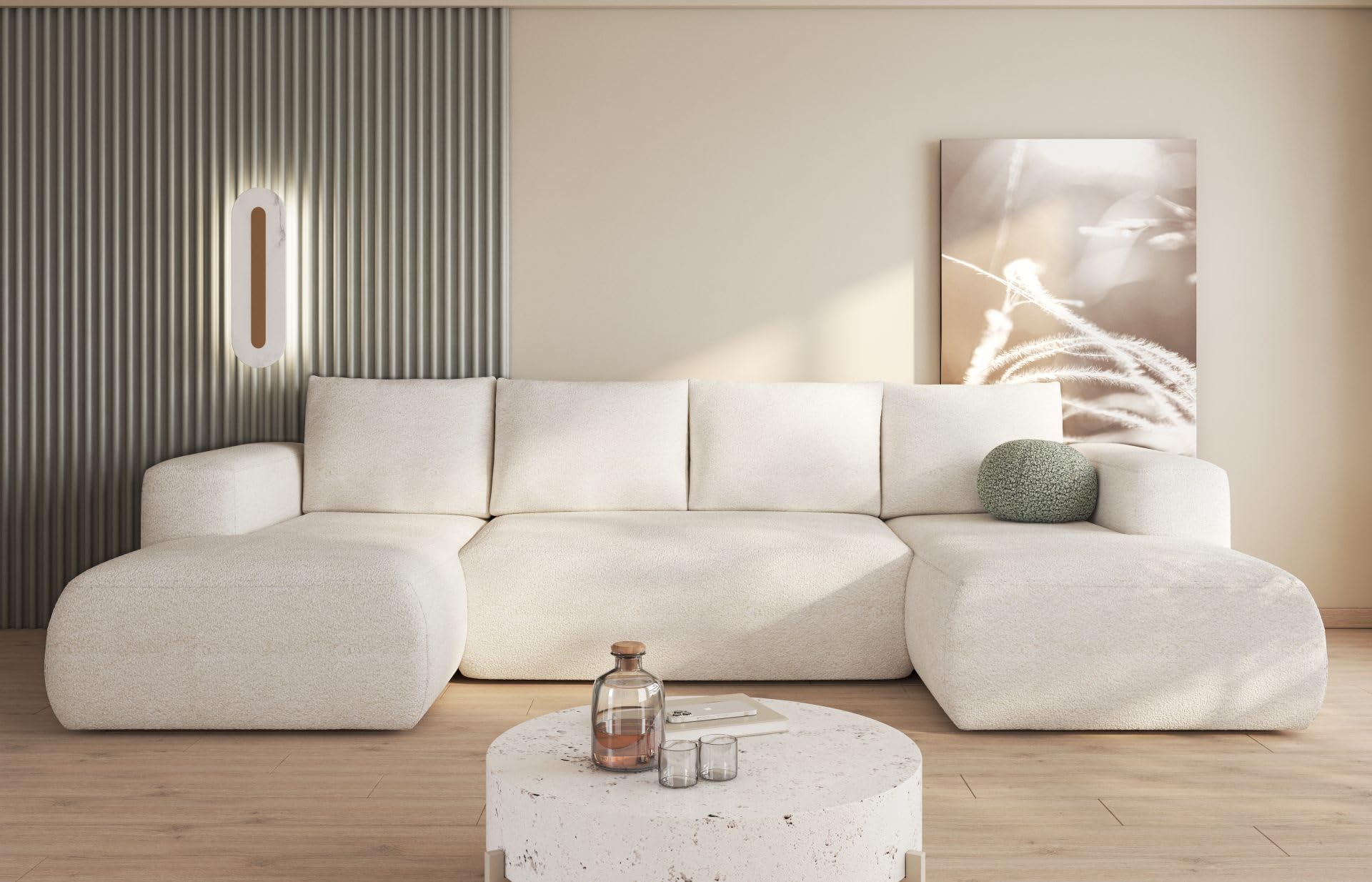 Meeyar Ecksofa Modular Mit Hocker – U-Form, Abnehmbare Bezüge, Doppelseitige Kissen, Kurzflorstoff, 4-Sitzer, Khaki