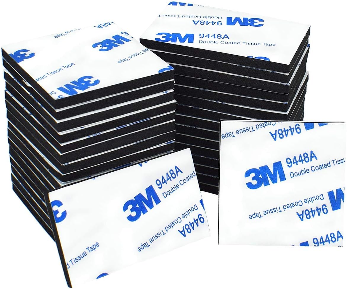 Double Sided Sticky Pads Black, 40 Pcs Adhesive Foam Pads Mounting Pads, Squares and Rectangle