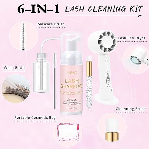 Miniatura 10 de EMEDA Kit de champú para pestañas de 2.02 onzas líquidas con ventilador recargable, secador, cepillo, botella de enjuague, limpiador sin aceite